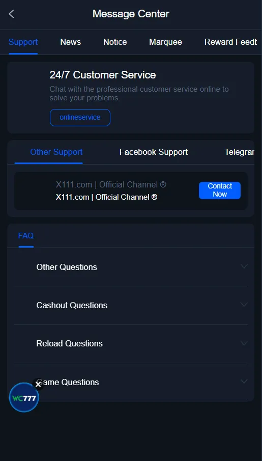 x111 customer support is available